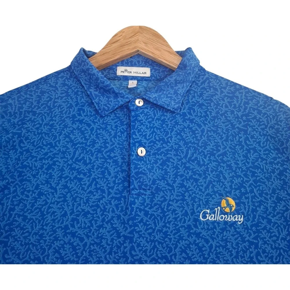 Peter Millar Summer Comfort Polo Shirt Mens Large Blue Galloway Golf Performance